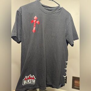 Black Short-Sleeve Men's Tee with Red Cross Graphic